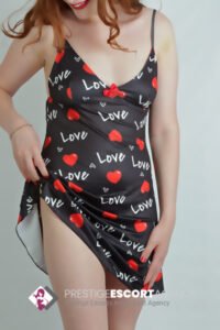 Woman in love print dress